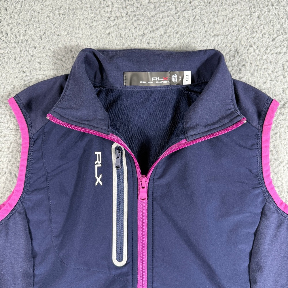 RLX Ralph Lauren Golf Vest Women's Small Full-Zip Blue Pink Pockets Jacket - Picture 2 of 9